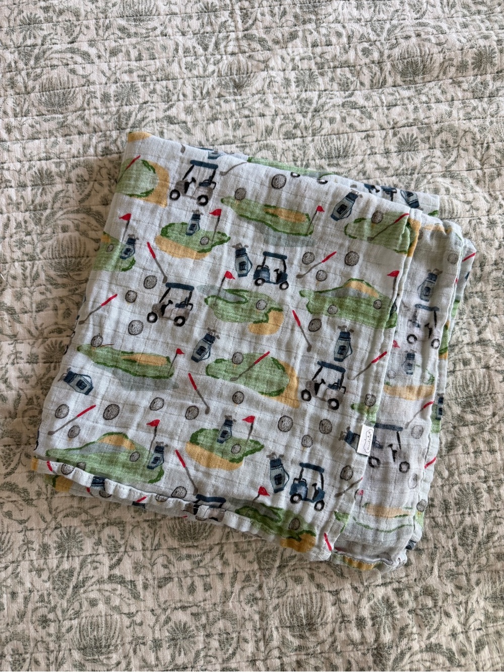 Mud Pie Golf Cart Muslin Swaddle in Green, Yellow and Red